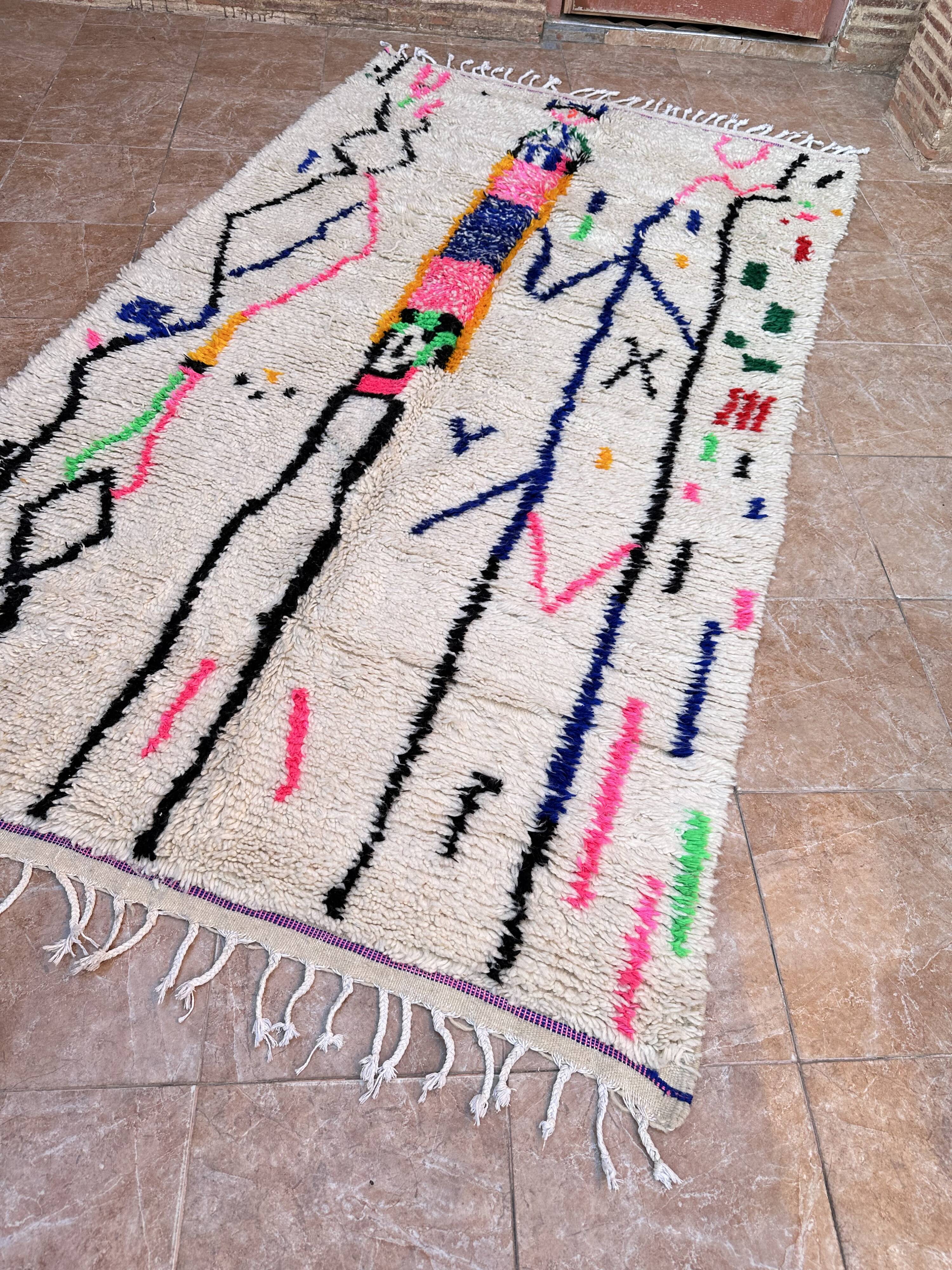 Handmade Berber wool rug: Moroccan Azilal style, colorful pattern