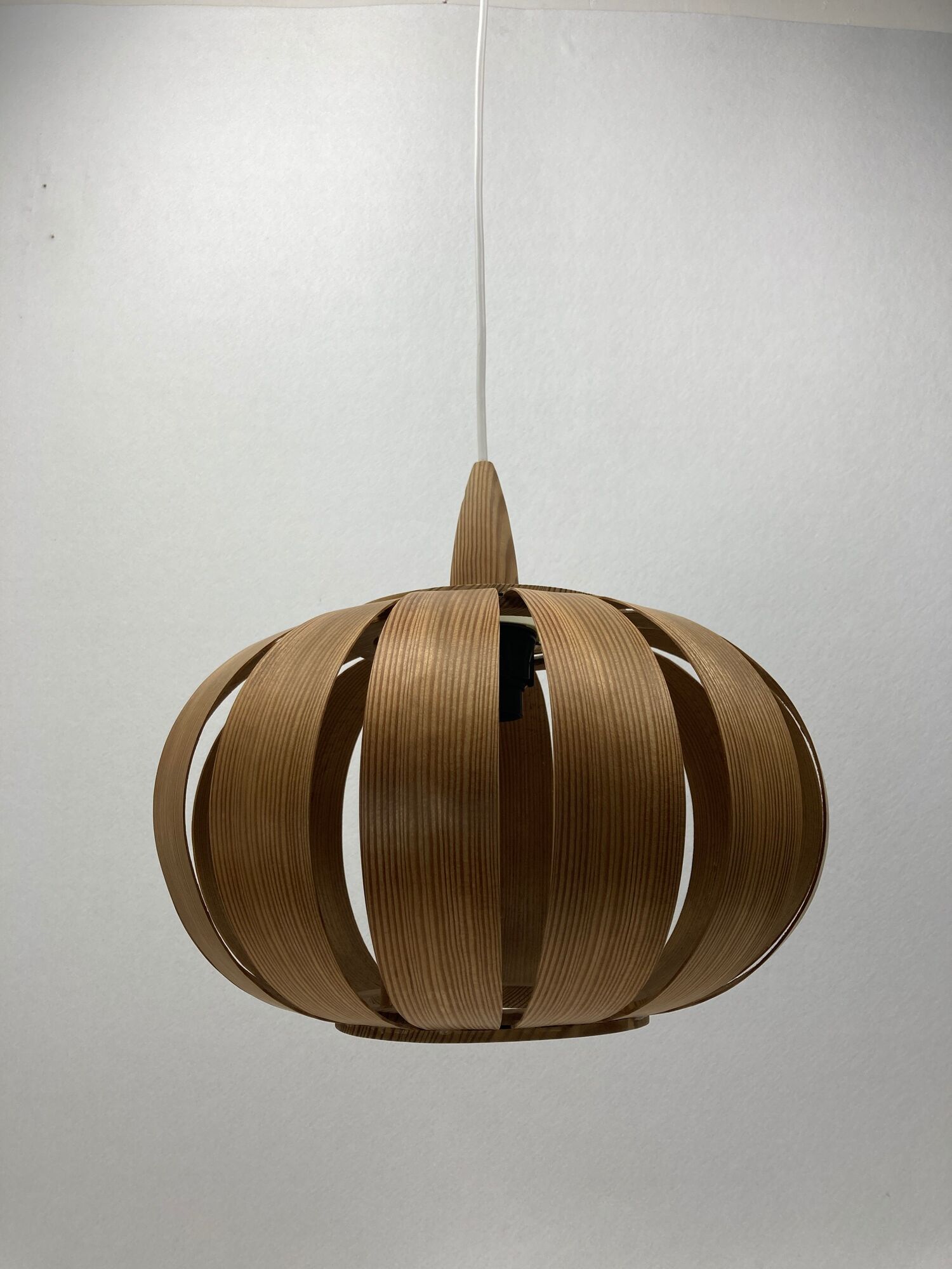 Scandinavian UFO Mushroom Pendants in Wood Veneer, 1970s