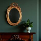 Miroir ovale cadre ancien style Louis XVI bois stuc doré d'origine 58x40 cm