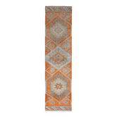 Colorful Tribal Rug, Unique Corridor Accent, Turkish Wool Runner, 86x356Cm