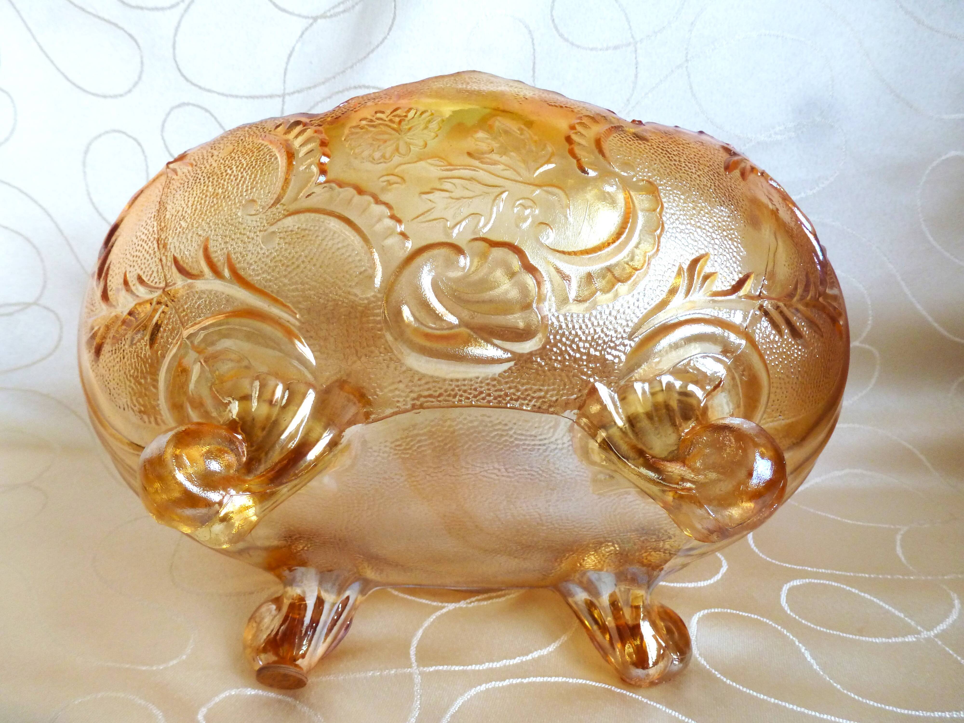 Glass fruit basket, Inwald Carnival molded glass bowl.