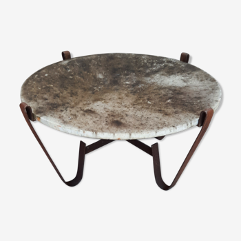 Brutalist steel and stone coffee table