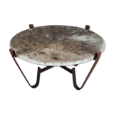 Table basse brutaliste acier et pierre