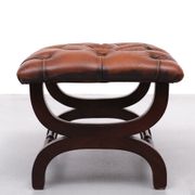 English country house style padded leather ottoman
