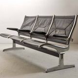 Charles Eames Black Leather 3-Seat Tandem Sling Airport Bench Herman Miller