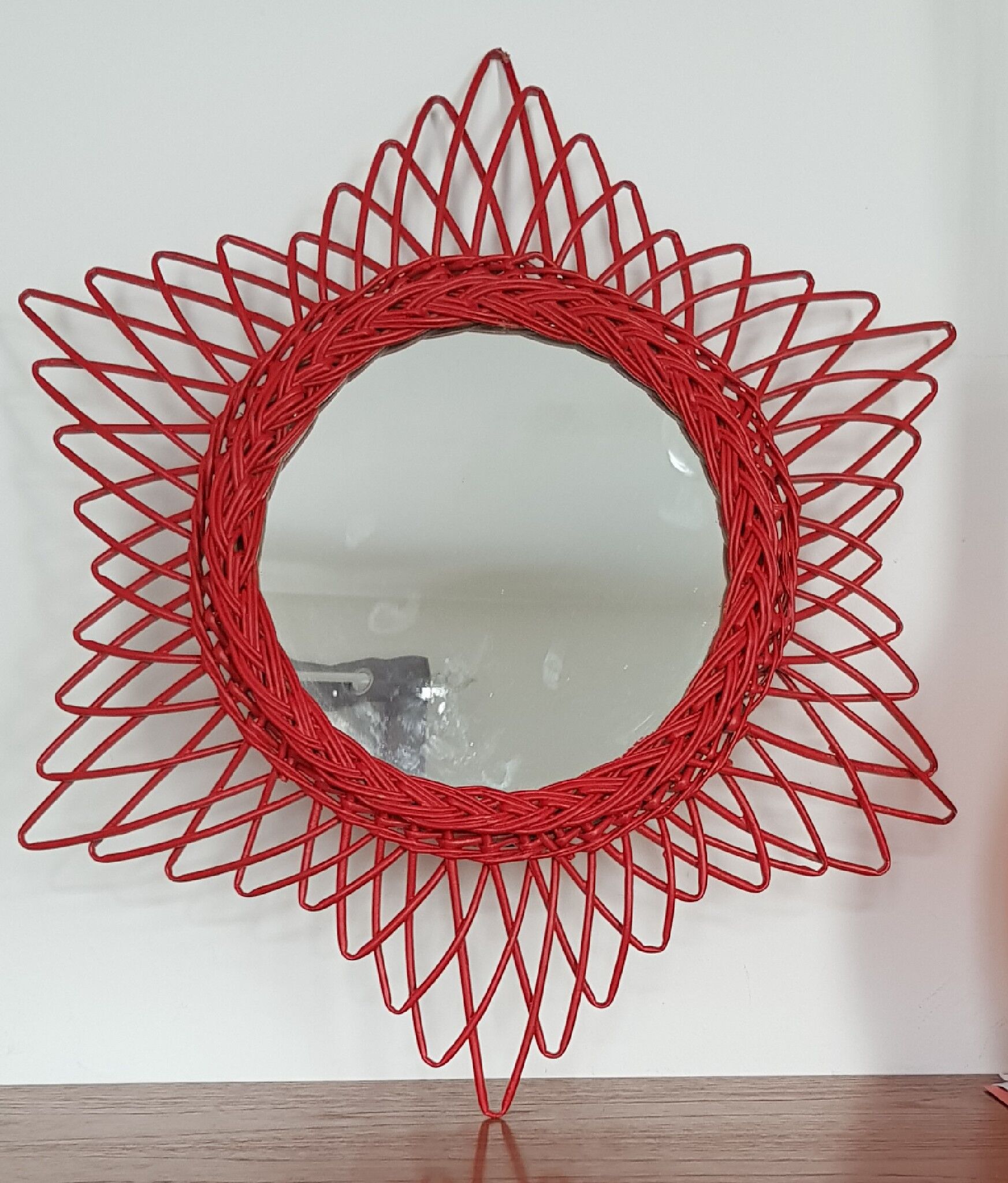 Mirror rattan 1960 Sun  23x23cm