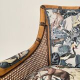 Mid-Century French Armchair in Bamboo Style with Animal Print Fabric, 1980