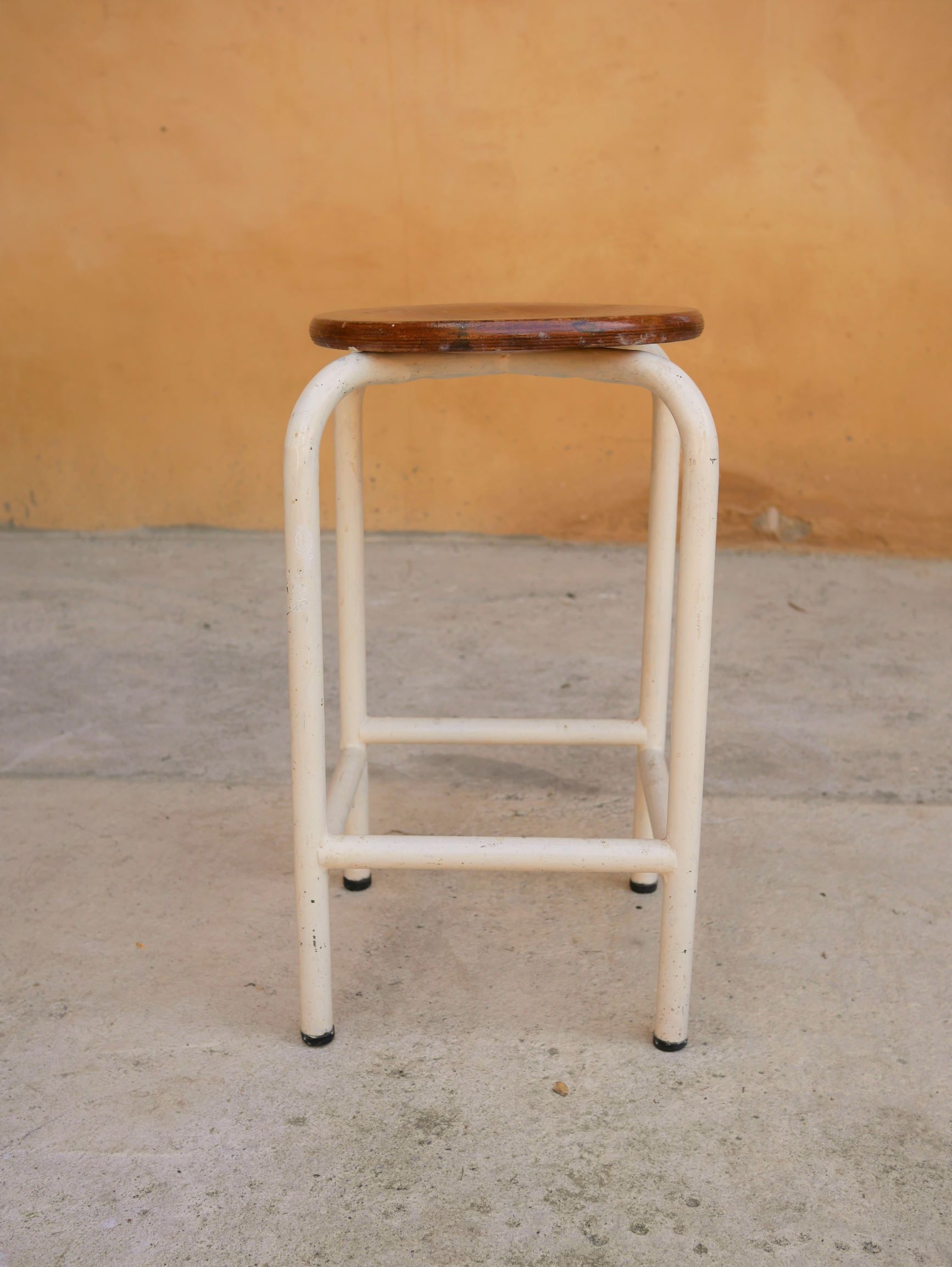 Vintage metal and wood workshop stool