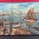 old marine, oil on canvas, M. Gontard! back from fishing 40 x 30 cm