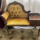 Baroque bench with gossip tablet, vintage mustard velvet, in good condition.