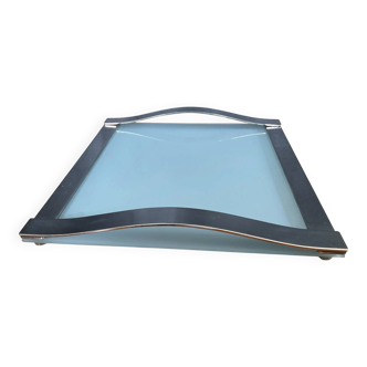 Saint Hilaire plateau in silver-plated metal and glass