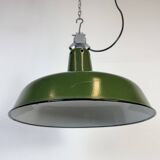 Industrial French Green Enamel Factory Pendant Lamp, 1960s