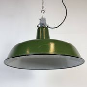 Industrial French Green Enamel Factory Pendant Lamp, 1960s
