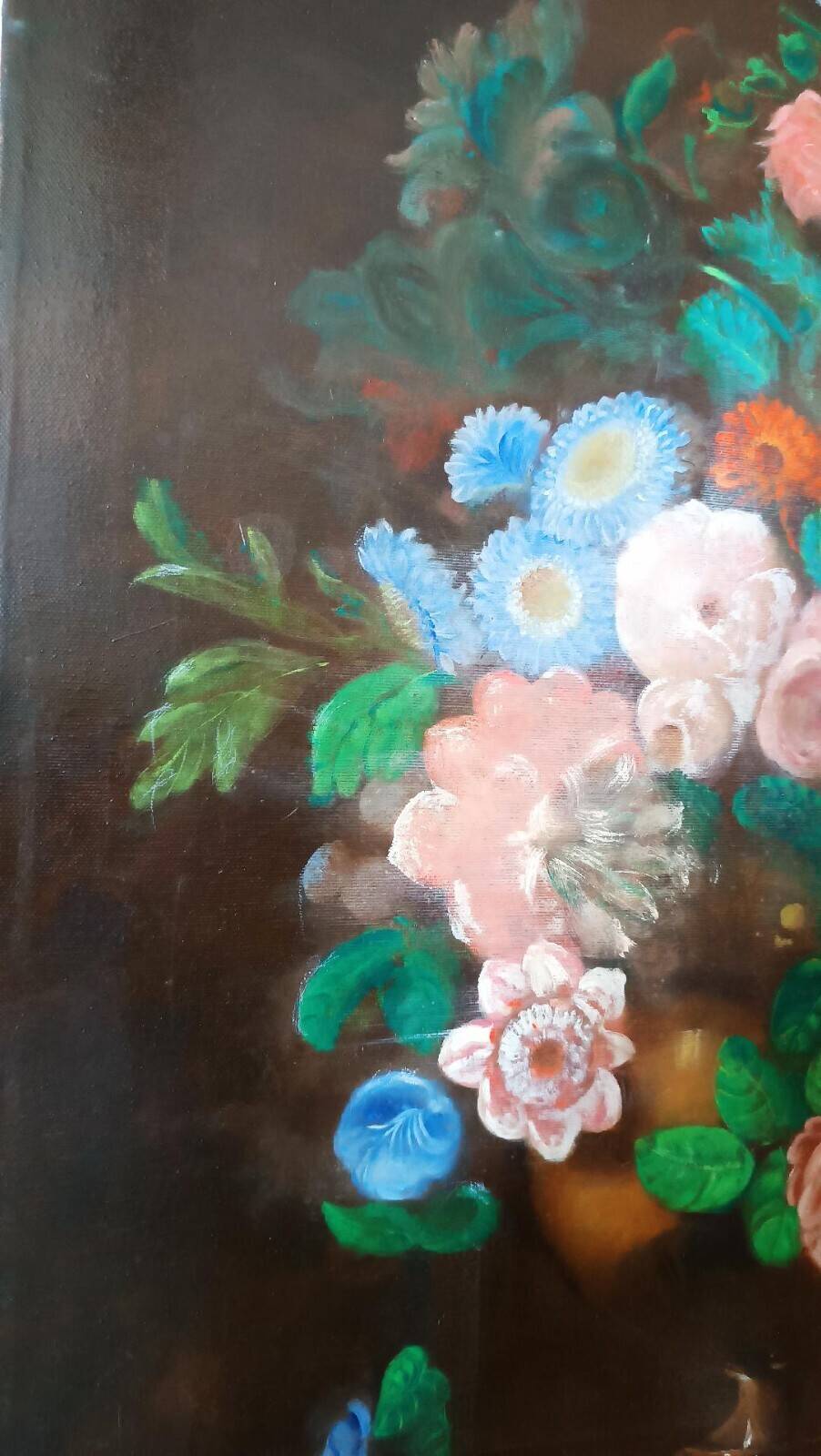 Oil painting on canvas vase with flowers 1970 signed Armandoi of flowers