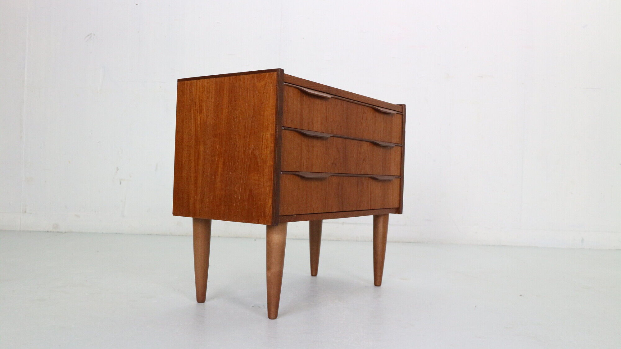 Scandinavian modern teak chest of drawers, small cabinet 1960 denmark