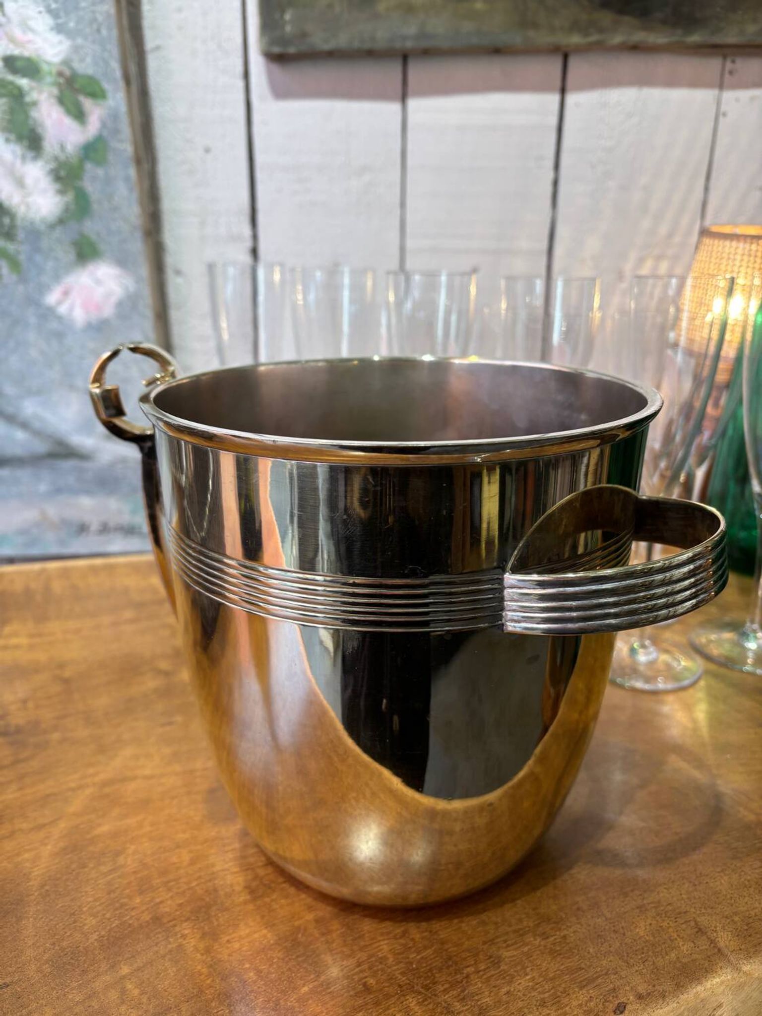 Alpaca champagne bucket from the 1920s with its monopole tongs.