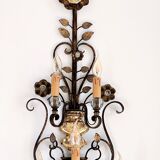 Appliques murales italiennes en cristal et fer forgé doré par Banci Florence, années 1960