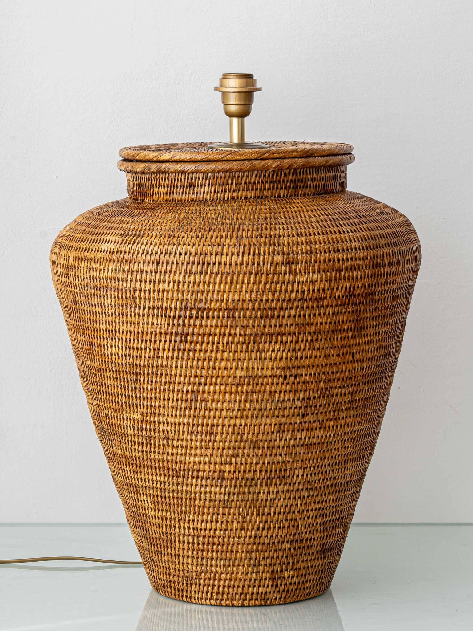 Hand-Woven Rattan Table or Floor Lamp, Burma/Myanmar, Oversized, 1980s