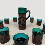 Vintage copper base bubble glass vase & glasses Nanny Still Raak