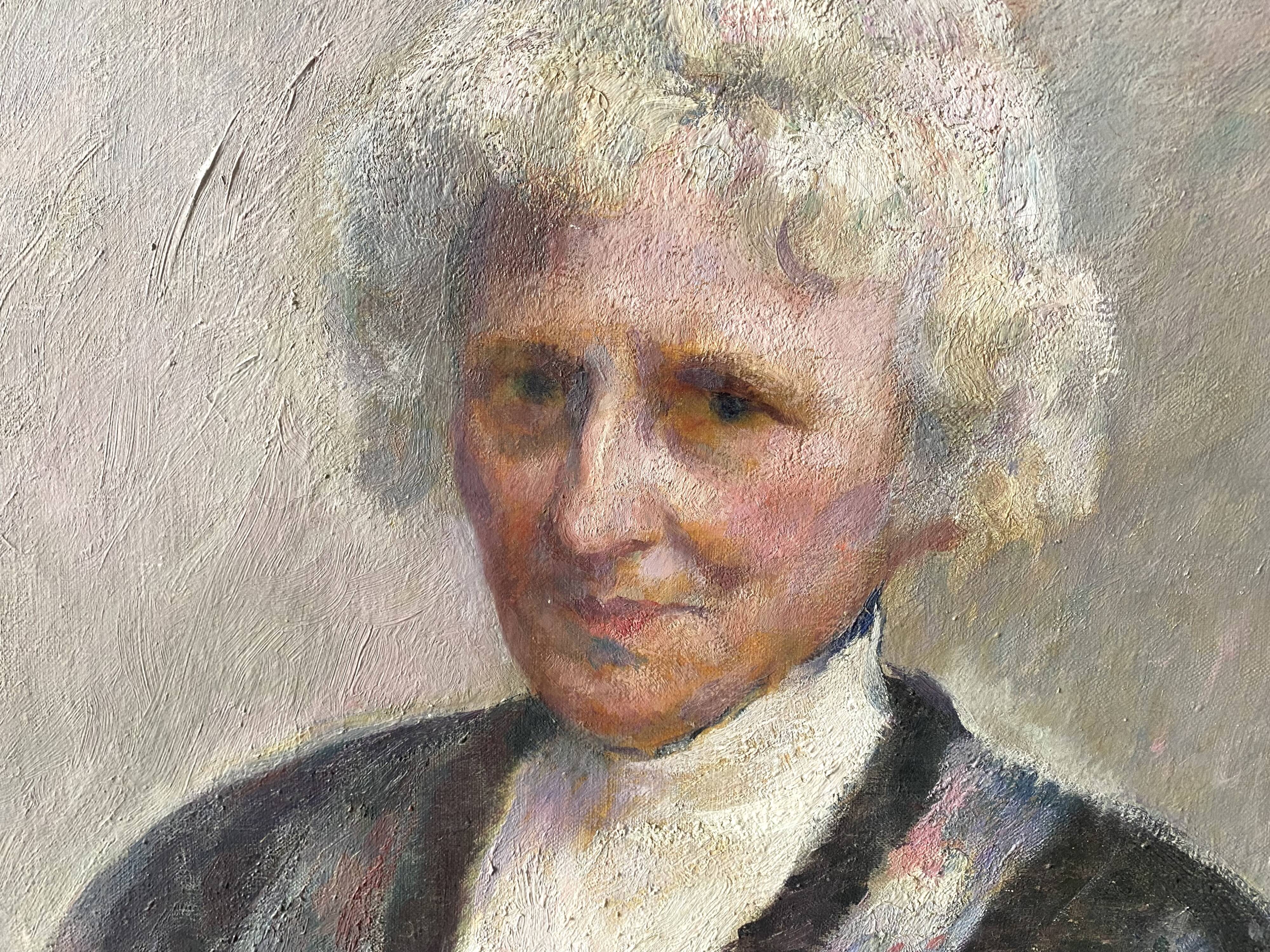 Old portrait signed Fernand Blondin dated 1932, vintage oil on canvas of a woman