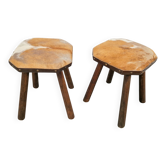 Vintage Milk Stools with Cowhide Seats, 1950s, Set of 2