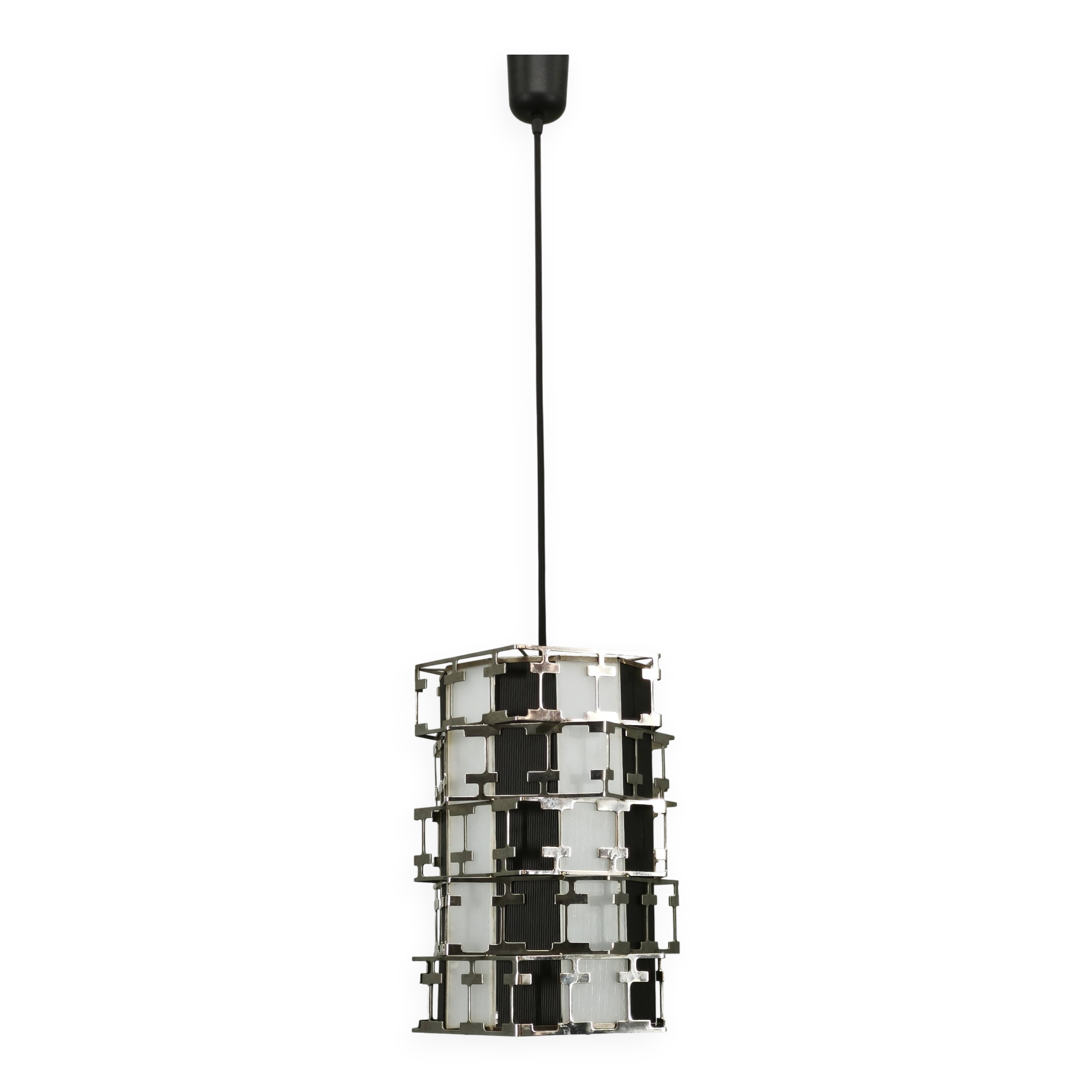 Mid-Century Czech Chrome Geometric Pendant Light, 1960s