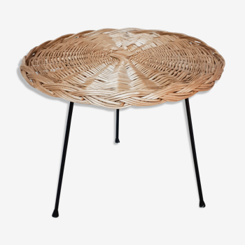 Table d'appoint ronde rotin tripode