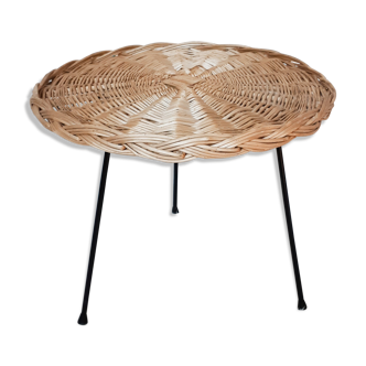 Table d'appoint ronde rotin tripode