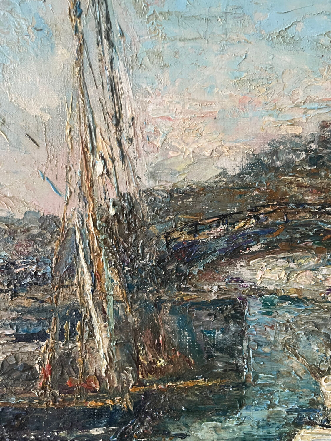 Mediterranean port, oil on canvas knife technique