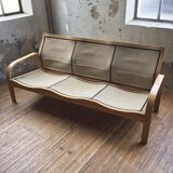 Danish Mathsson sofa + 2 armchairs in curved wood and leather