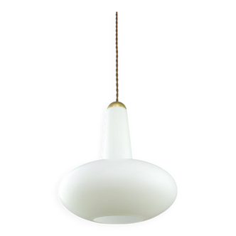 Mid-Century Italian Opaline and Brass Pendant Lamp