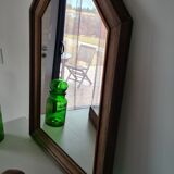 Vintage hexagonal wooden mirror