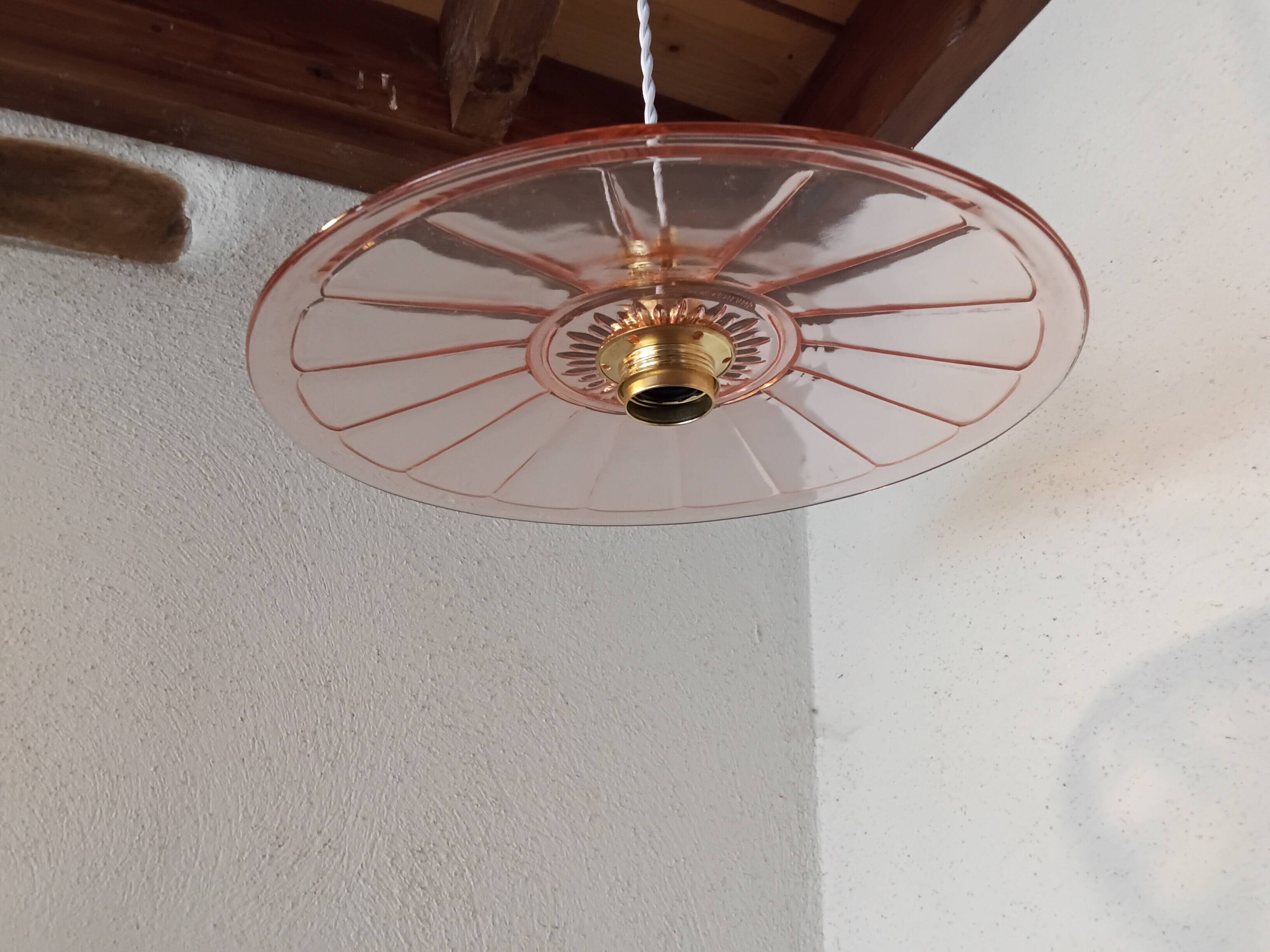 Vintage pink glass pendant light