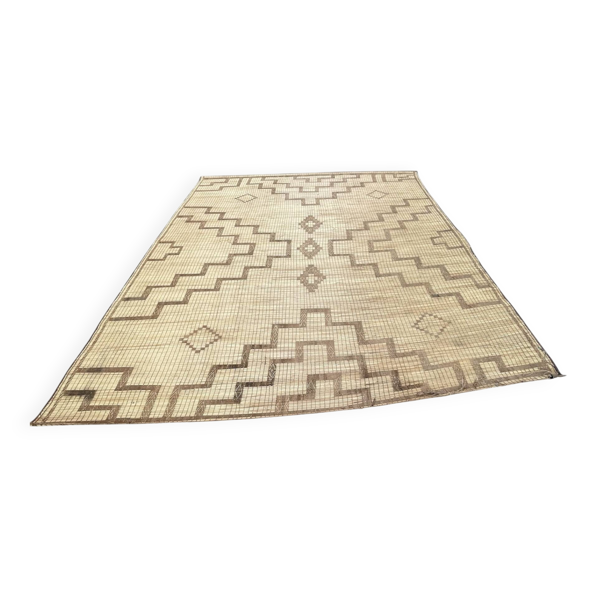 Vintage leather and reed Tuareg mat