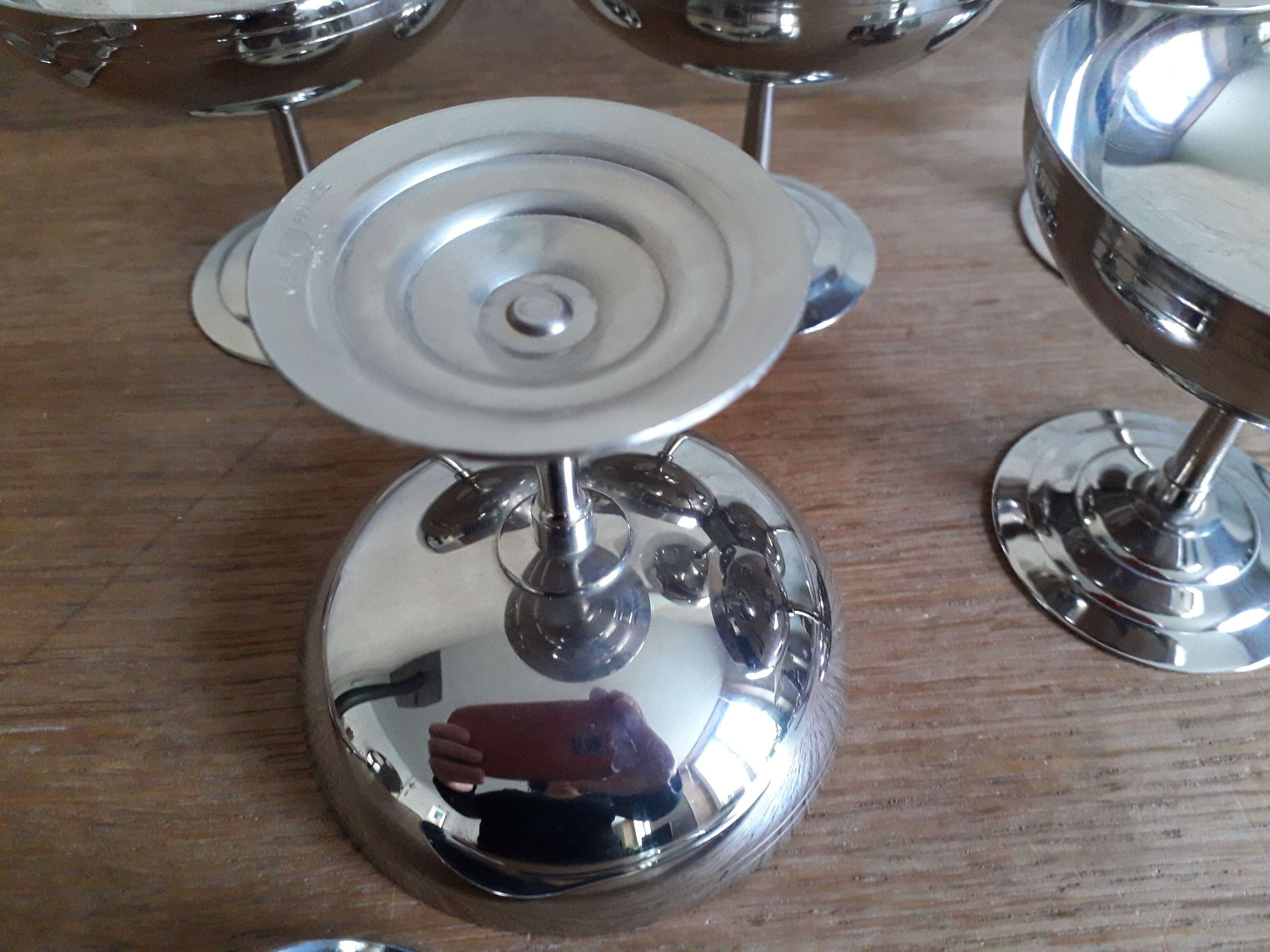 Set of 6 ice cream cups with spoons LETANG REMY 70s