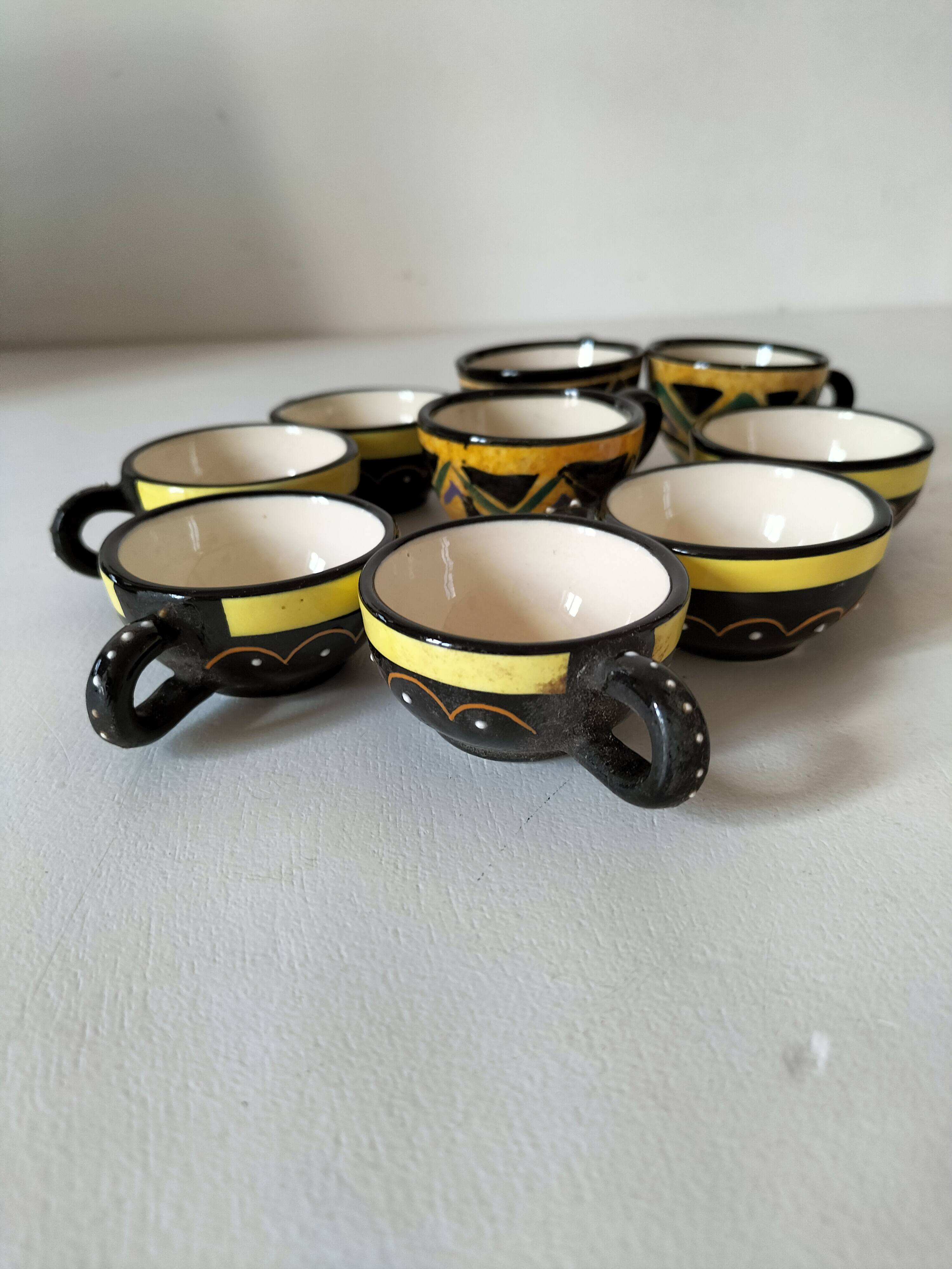 Vintage Breton mini cups – HB & St Jean – 9 pieces