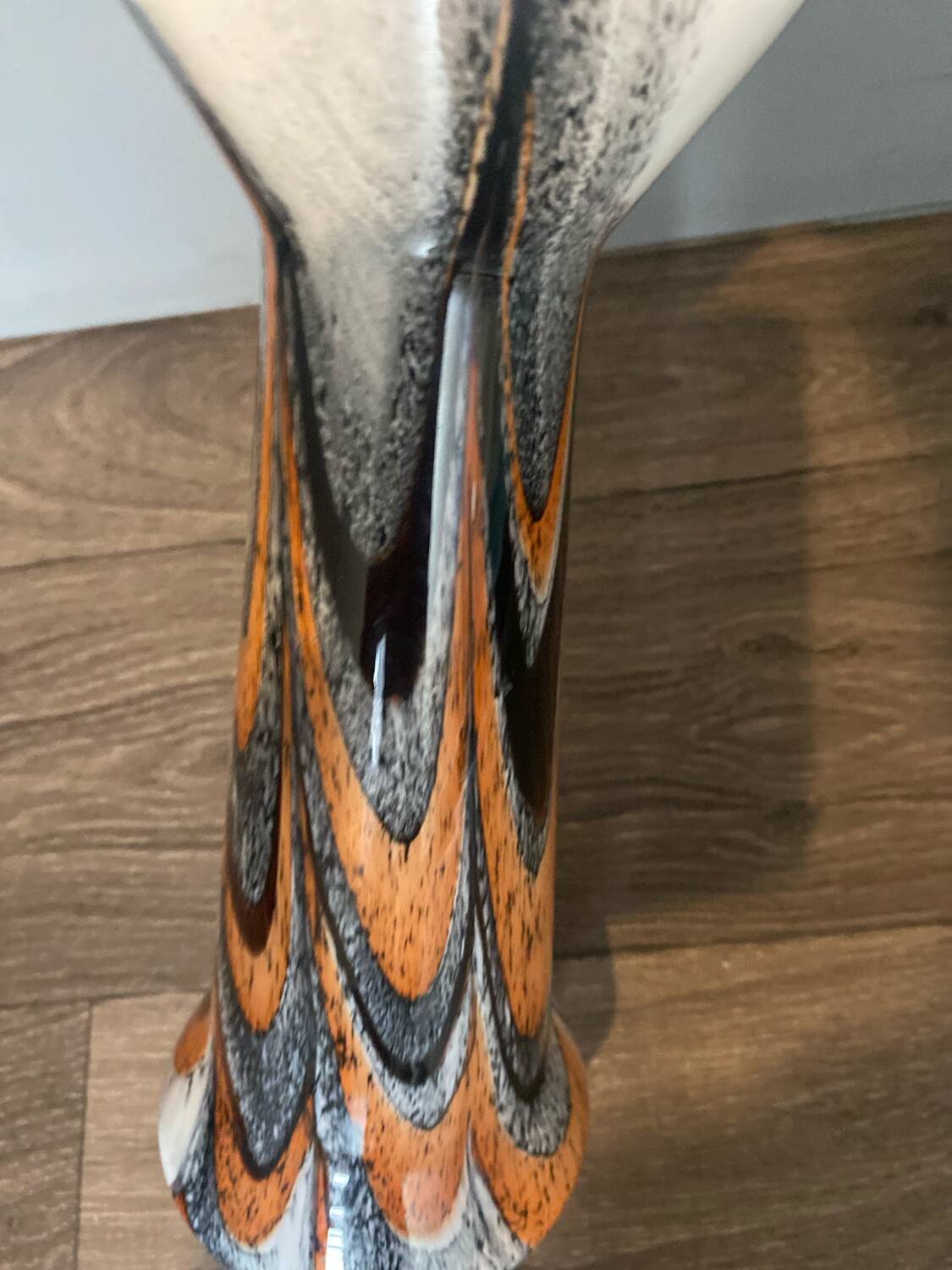 Vintage murano glass vase orange, white brown attributed to carlo moretti