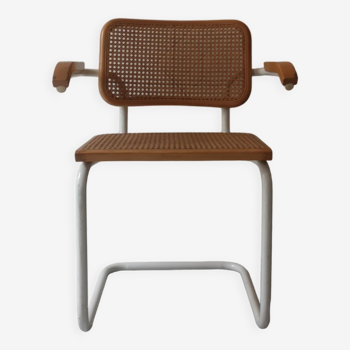 B64 armchair in white metal and canning by Marcel Breuer, Italy