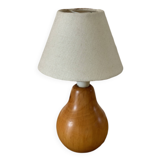 vintage wooden lamp small model with fabric shade 80's design