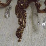 Pair of French Vintage Double Acanthus Leaf Bronze & Crystal Wall Lights 51