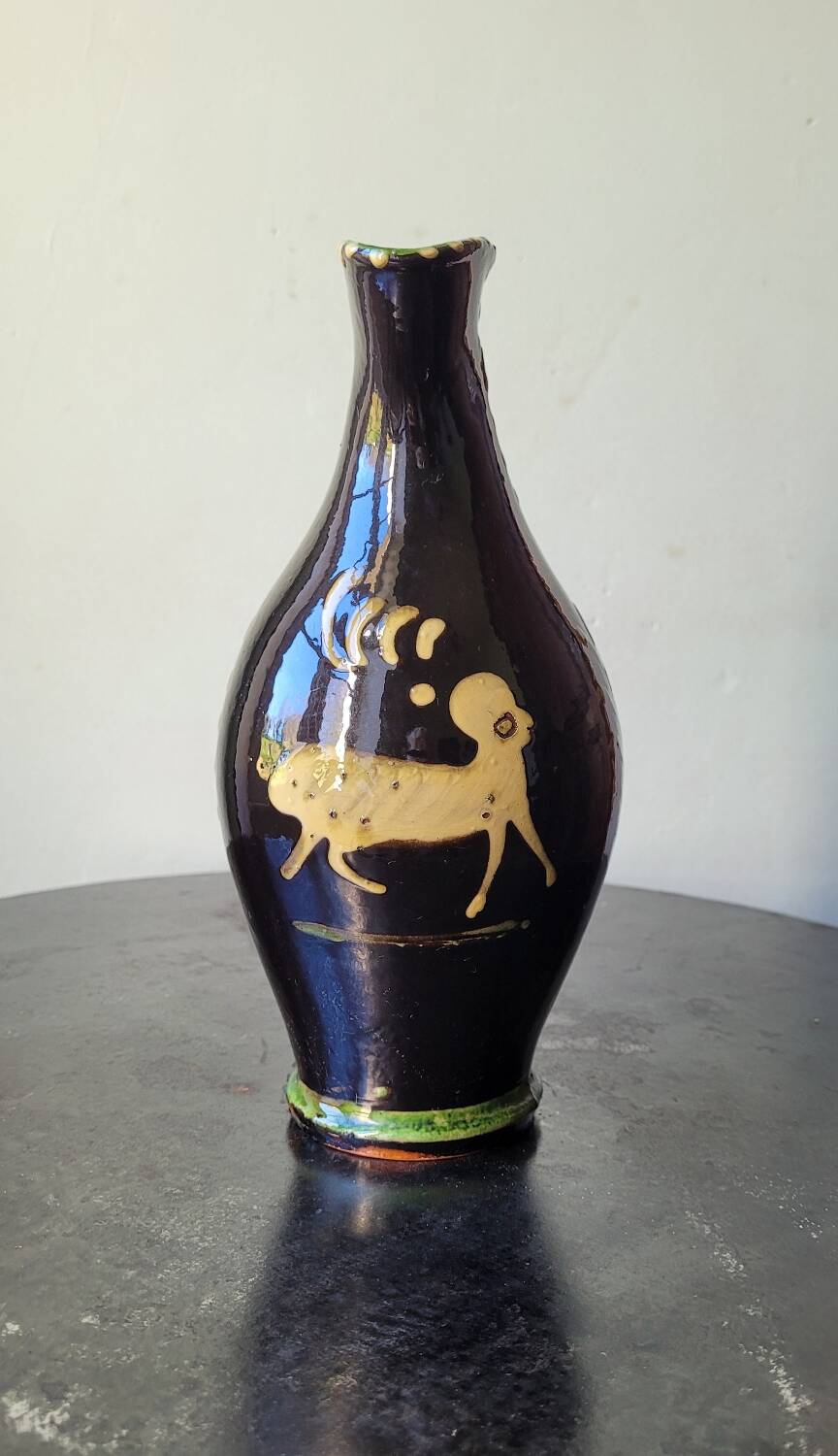 Vintage ceramic vase, terracotta, ethnic chimera, naive art.