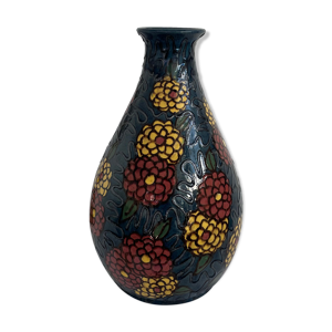 Vase balustre en faïence décor