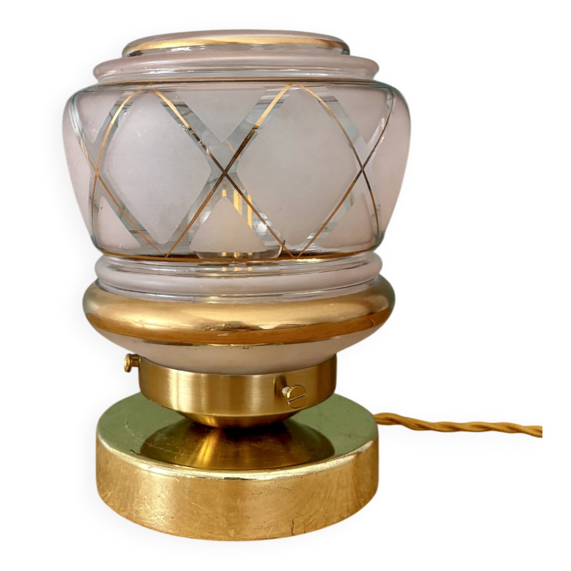 Vintage Art Deco pink and gold glass globe table lamp