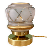 Lampe à poser globe vintage art déco en verre rose et doré