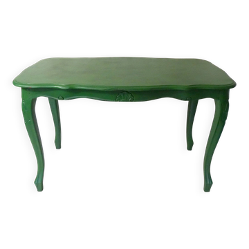 Ancienne table basse en bois peint en vert