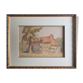 Watercolor painting Norman cottage in Cailly 1931 signed Ronné