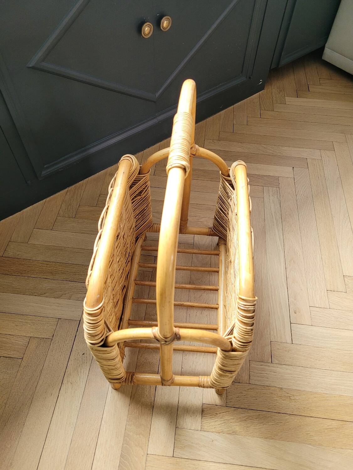 Vintage bamboo and rattan magazine rack