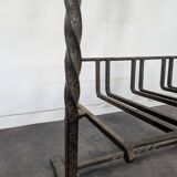 Brutalist magazine rack in wrought iron and oak