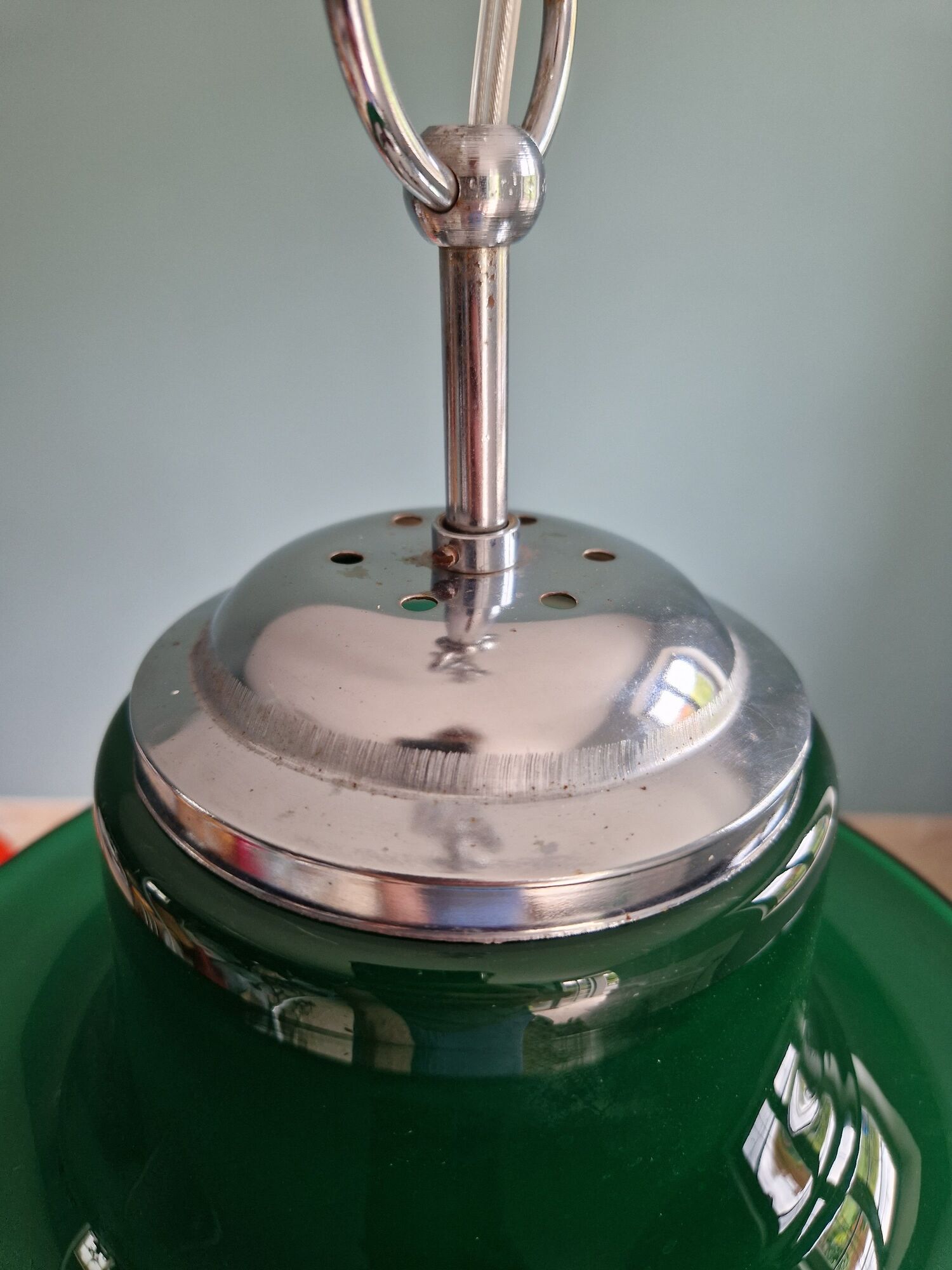 Large vintage pendant lamp in green opaline, 1970s
