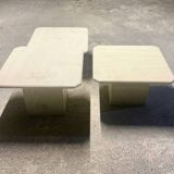 Ensemble de 3 tables basses vintage en marbre travertin
